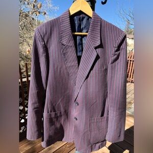 VTG 80s Striped Blazer Navy Red Tan Mens M Lightweight Summer Sport Coat Preppy